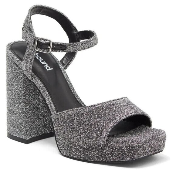 Abound "Lucia" Block Heel Platform Sandals Silver Glitter Ankle Strap - Picture 1 of 7